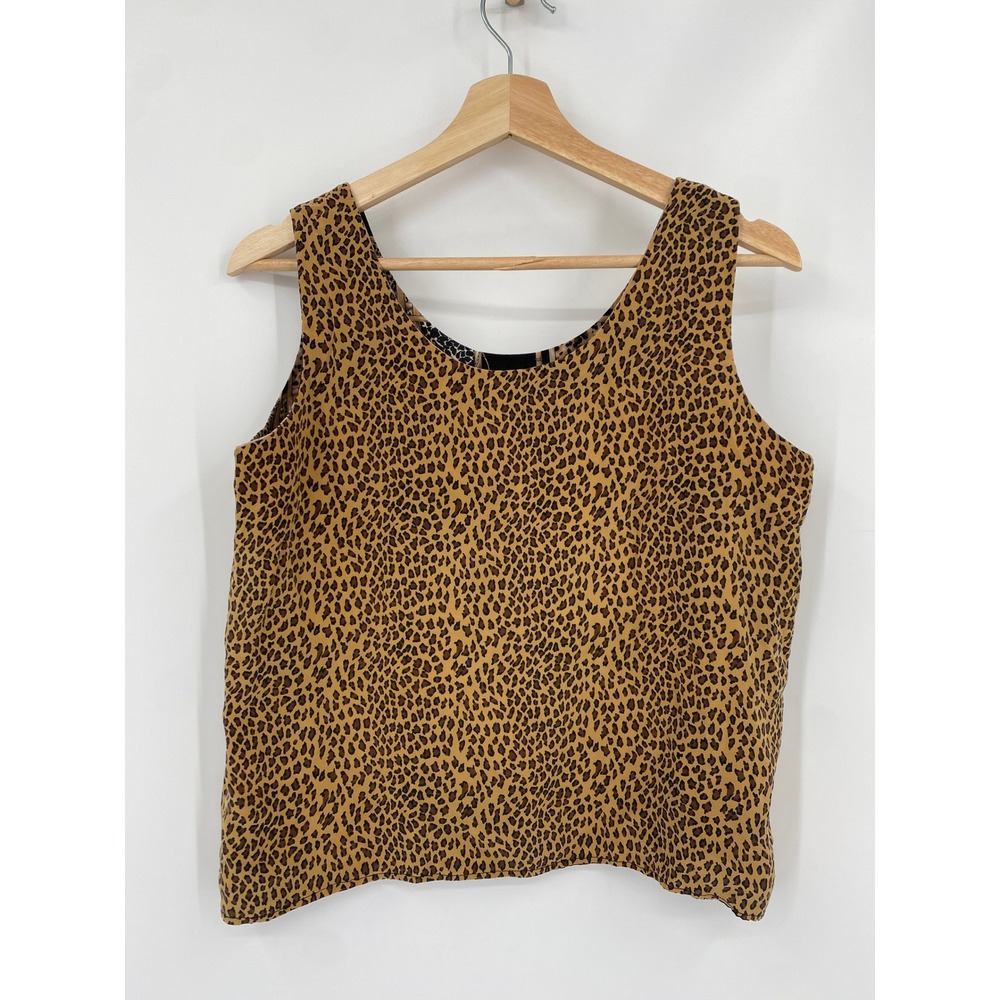 Vintage Silk Reversible Tank Top Brown Leopard Print Patchwork Sleeveless